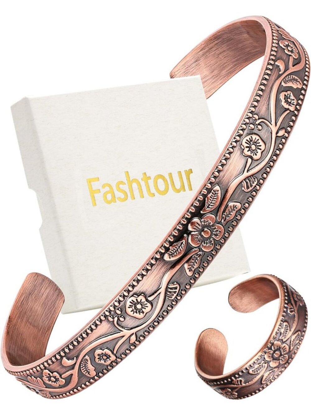 Handmade Solid Copper Bracelet & Ring Set - Uncoated Hammered Cuff for Men